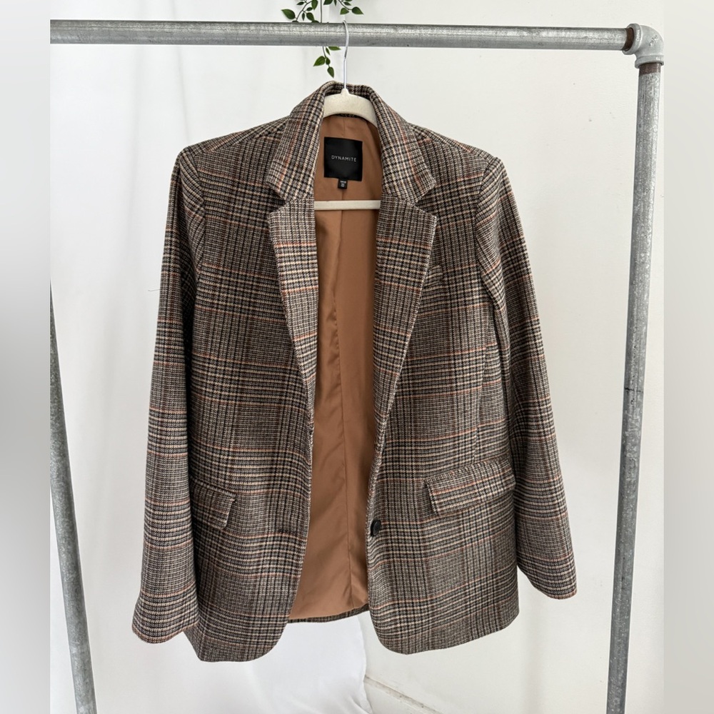 Dynamite Brown Plaid Blazer